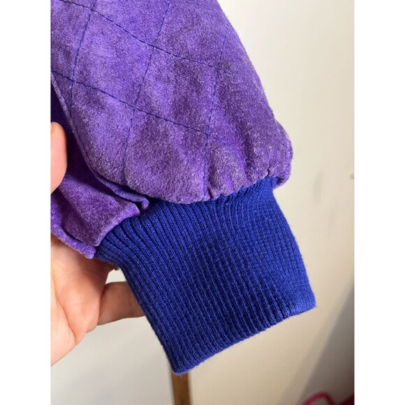 Retro Leather Bomber Jacket Purple L Quilted Colorful Preppy Neutral 80s Western - Picture 3 of 16